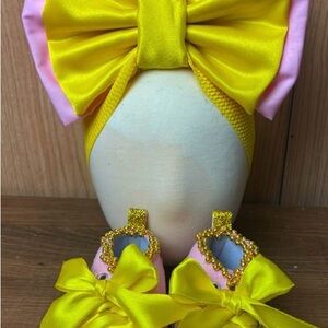 Yellow and Pink Baby Headband and Shoes Set